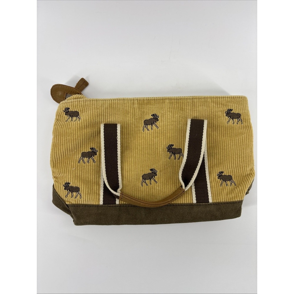 Vintage LL Bean Corduroy Boat & Tote Bag - Rare Moose Embroidery & Leather Strap - Picture 6 of 7